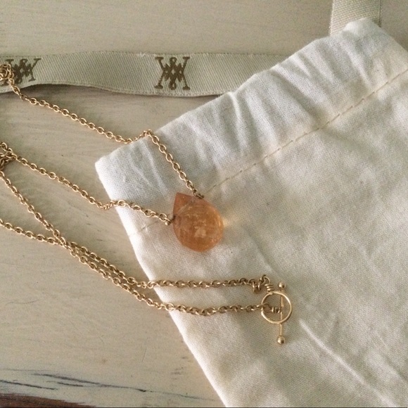 14k Yellow Gold Sunstone Toggle Necklace 16 inch - Picture 2 of 6